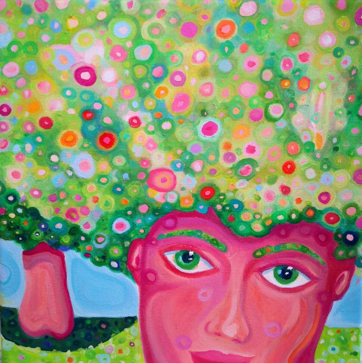 Frisurtree (2020, 30/30 cm, Öl auf Leinwand)
